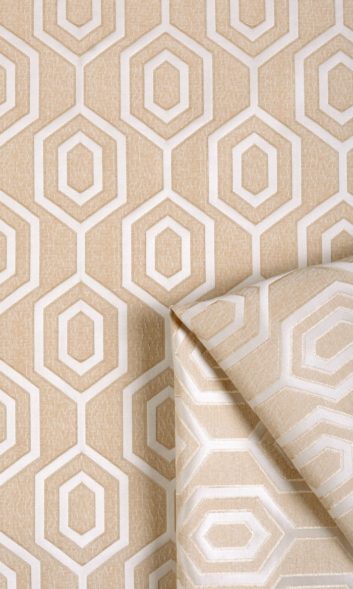 Honeycomb Patterned Pinch Pleat, Rod Pocket, Eyelet Curtains (Sand Beige/ White)