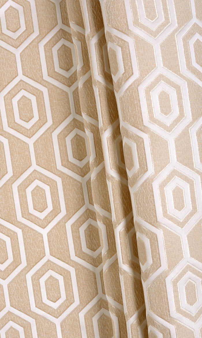 Honeycomb Patterned Drapes (Sand Beige/ White) Extra Long Short Wide