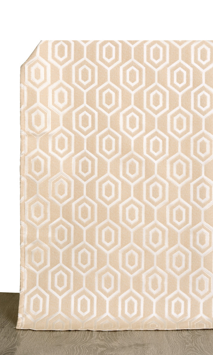 Honeycomb Patterned Curtains / Drapes / Window Drapery Panels (Sand Beige/ White)