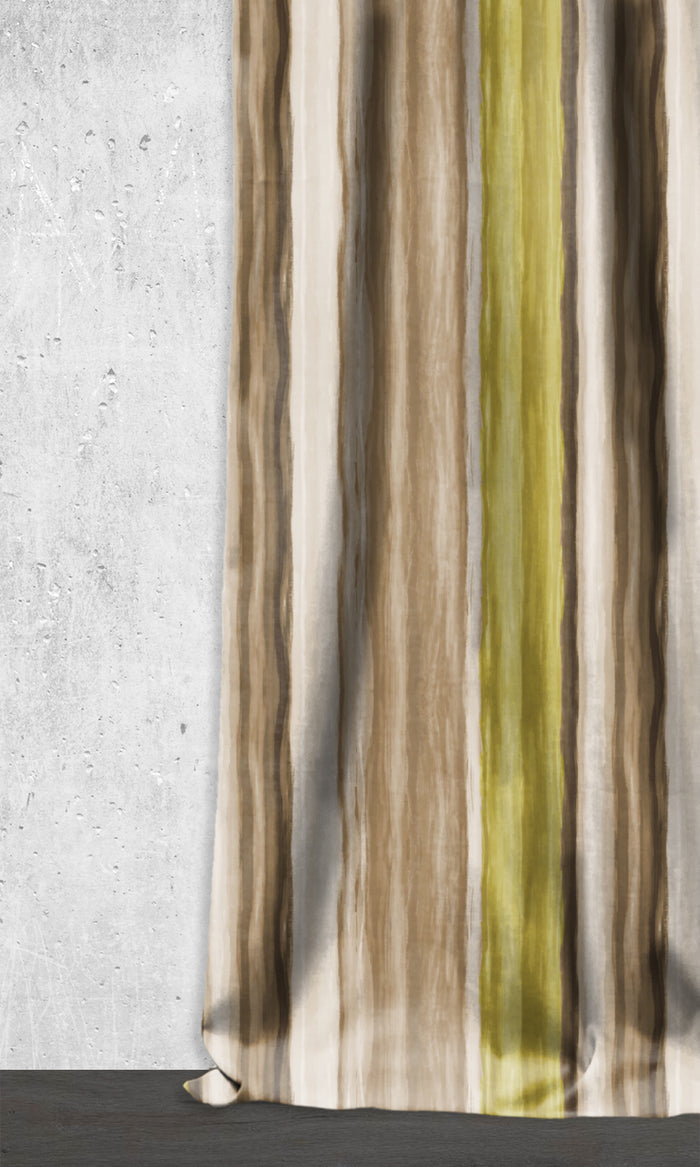 Striped Dimout Drapes for Living, Bedroom, Kitchen, Bathroom (Yellow/ Brown/ Green)
