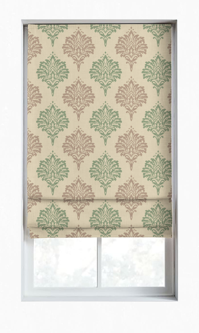 Damask Patterned Dimout Window Treatments Fabric By the Metre (Green/ Grey)