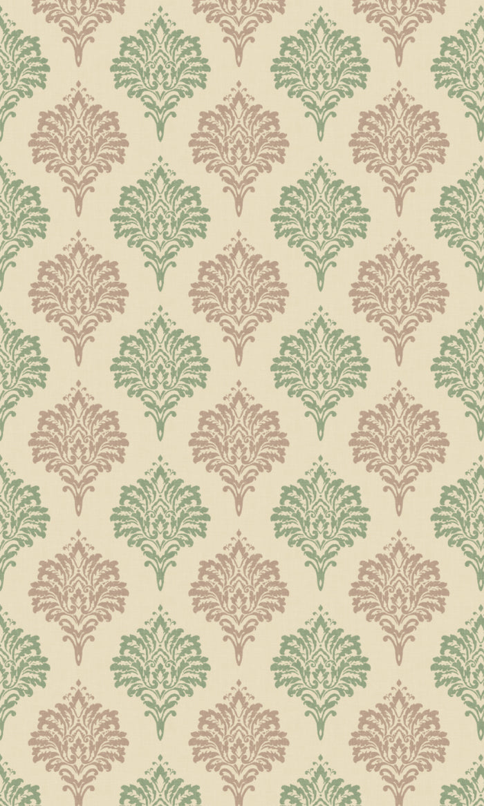 Damask Patterned Dimout Home Textile Fabric Material By the Metre (Green/ Grey)