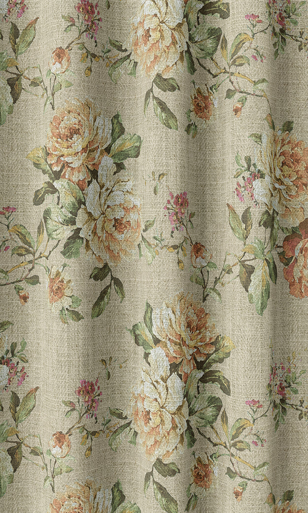 Country Floral Home Textile Fabric Material By the Metre (Yellow/ Orange)