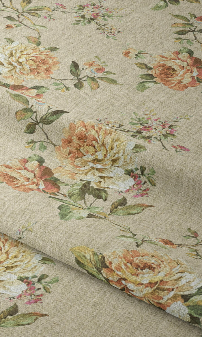 Country Floral Fabric Material By the Metre (Yellow/ Orange)