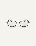 Face shot of Bonnie Clyde Bicycle optical frames in grey with clear lenses.