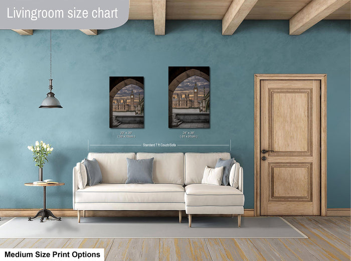 a living room with blue walls and a white couch