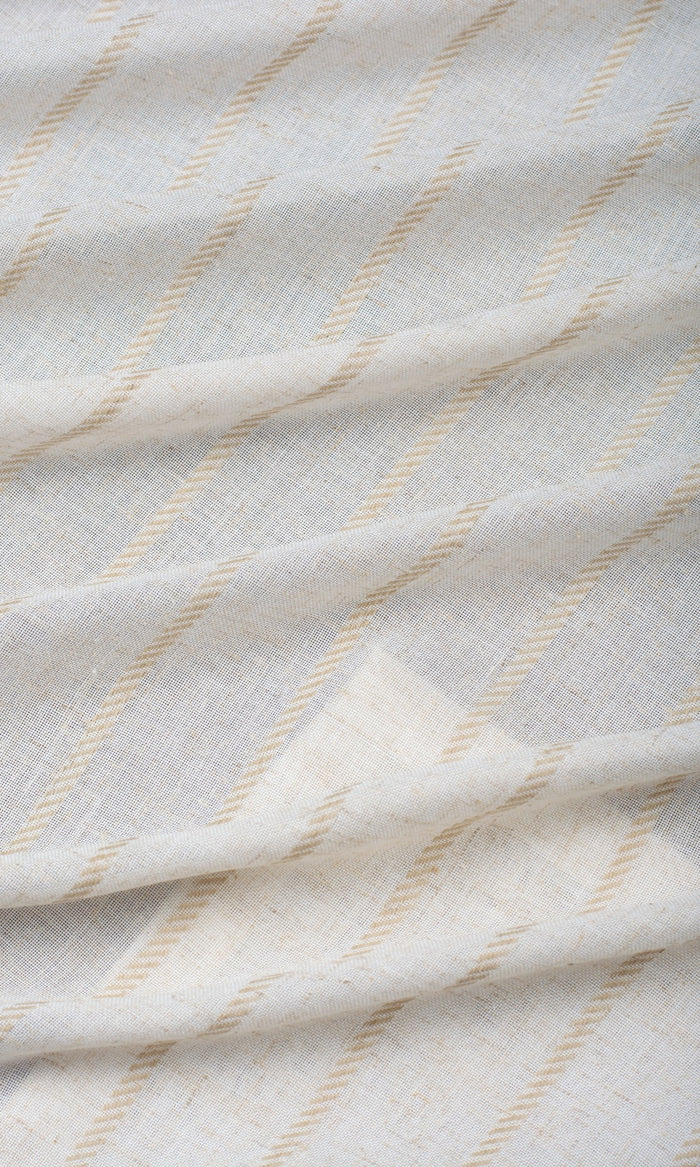 Striped Sheer Linen Blend Fabric By the Metre for Curtains & Drapes (White/ Beige)