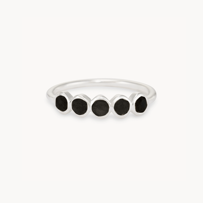 black onyx five stone mood ring - sterling silver, black onyx gemstones