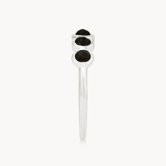 black onyx five stone mood ring - sterling silver, black onyx gemstones