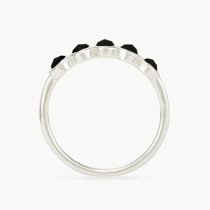 black onyx five stone mood ring - sterling silver, black onyx gemstones