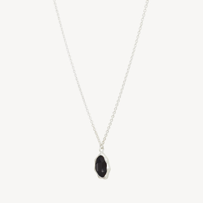 Black Onyx Mood Necklace Silver in sterling silver with black onyx, alternate angle detail view 2
