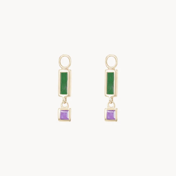 Blessings Abound Malachite Earring Charm in 10k yellow gold with malachite and amethyst gemstones