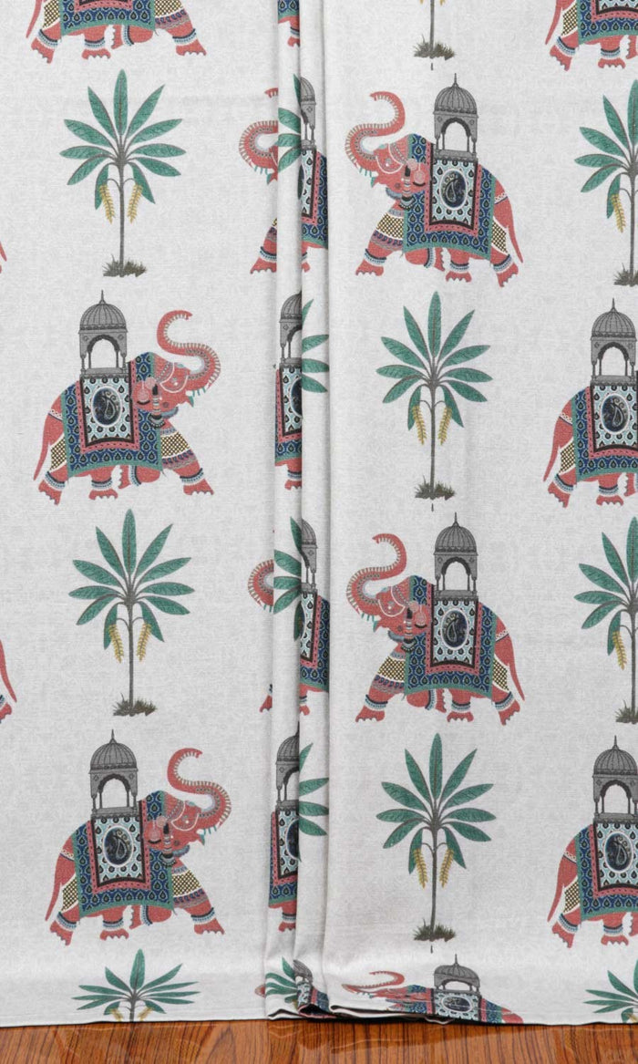 Floral Cotton Window Treatments Fabric By the Metre (Grey/ Red)