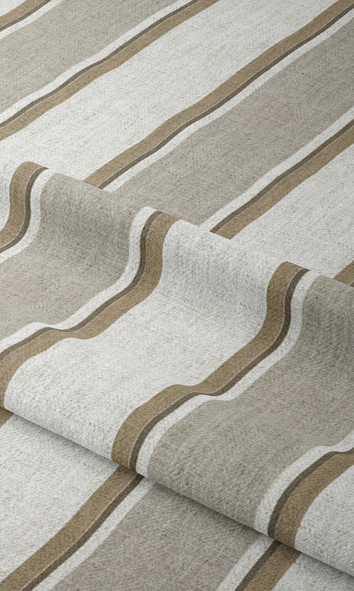 Striped Fabric Material By the Metre (White/ Brown/ Beige)