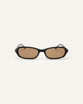 Face shot of Bonnie Clyde Blondie sunglasses in black with brown lenses.