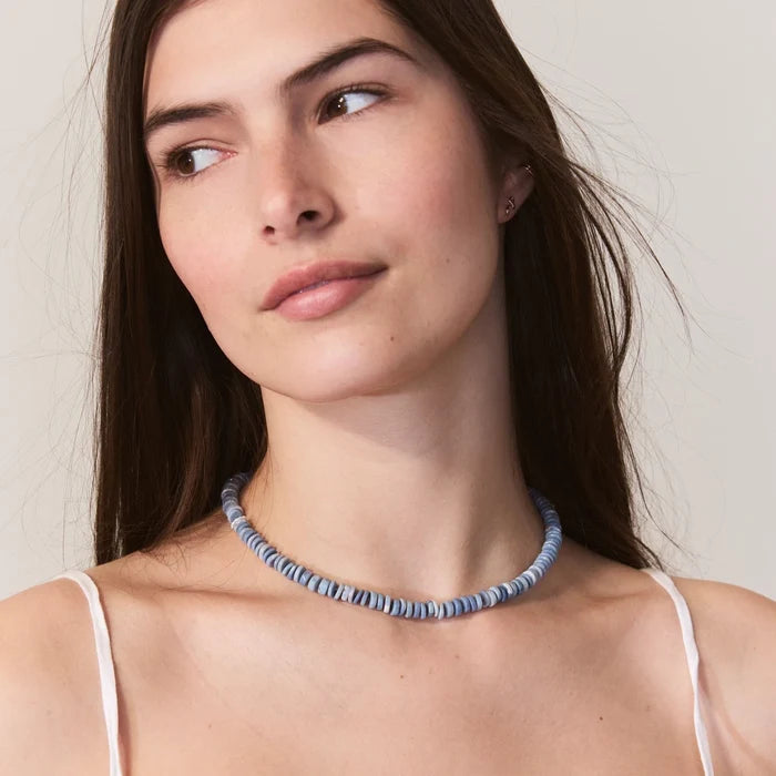 Blue Opal Bloom Beaded Necklace Silver in sterling silver with blue opal, shown worn on hand