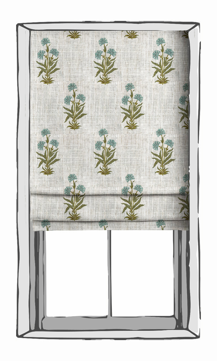 Modern Floral Window Treatments Fabric By the Metre (Green/ Blue/ White)