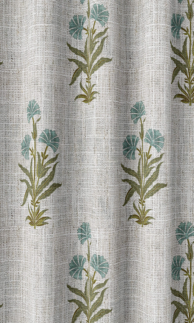 Modern Floral Home Textile Fabric Material By the Metre (Green/ Blue/ White)
