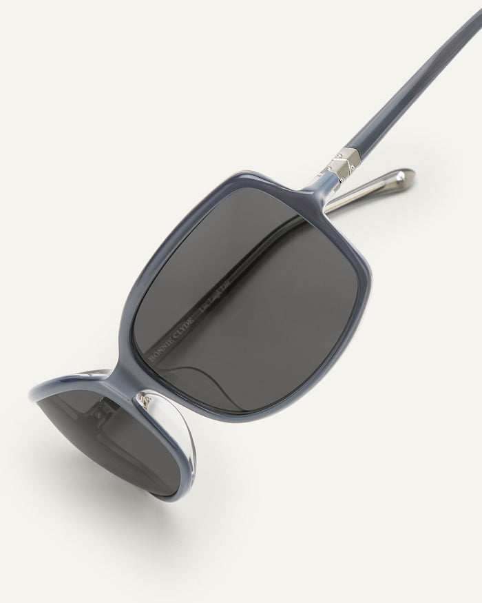 Additional view of Bonnie Clyde Body rounded square sunglasses in layered silver with black lenses.