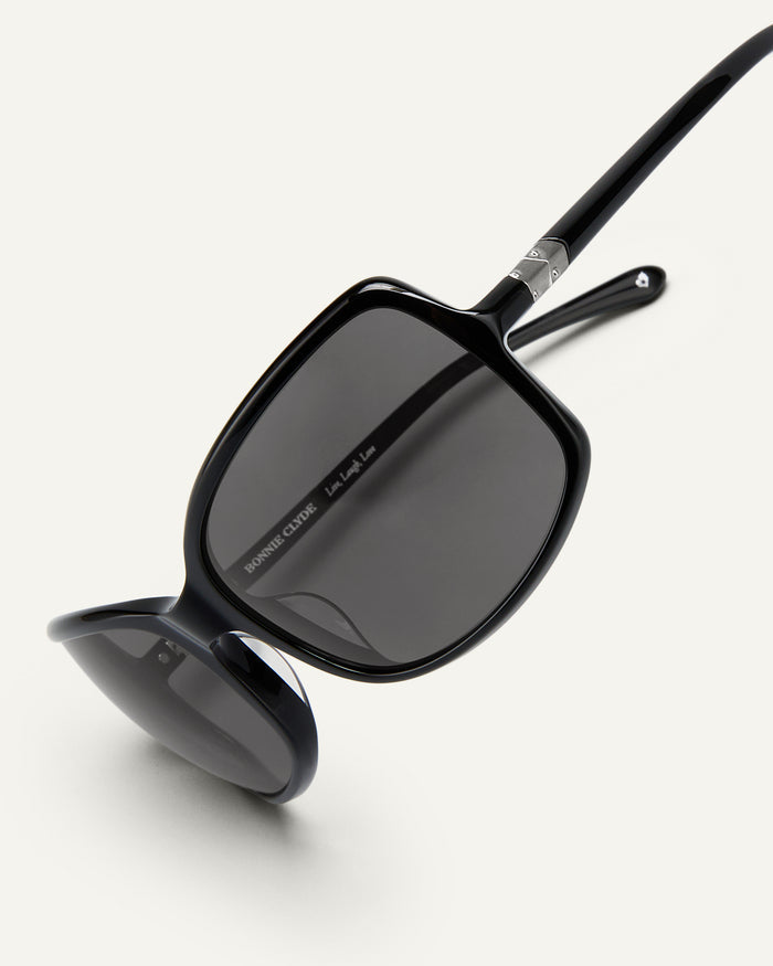 Additional view of Bonnie Clyde Body rounded square sunglasses in black with black lenses.