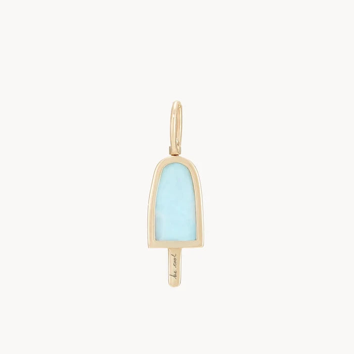 Bohemian Summer Popsicle Charm in 10k yellow gold with larimar gemstone and diamonds and sapphires, alternate angle detail view 3