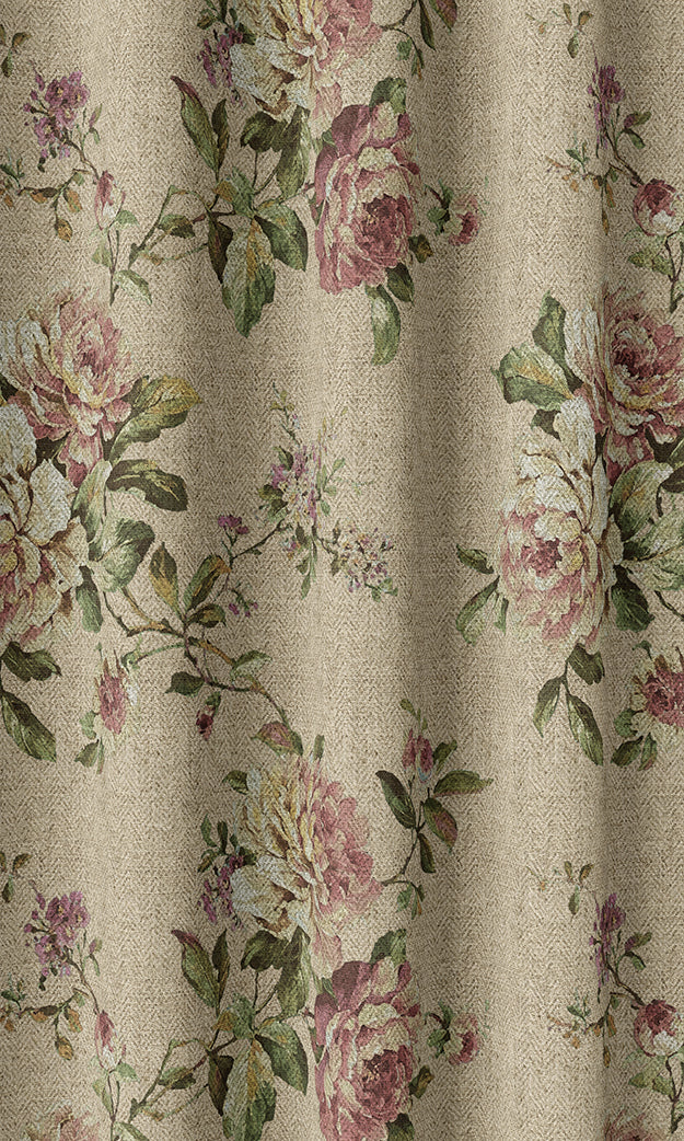 Floral Pinch Pleat, Rod Pocket, Eyelet Curtains (Ochre/ Green/ Red)