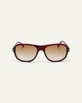Face shot of Bonnie Clyde Boss Fight sunglasses in red tortoise with brown lenses.