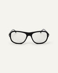 Face shot of Bonnie Clyde Boss Fight optical frames in black with clear lenses.