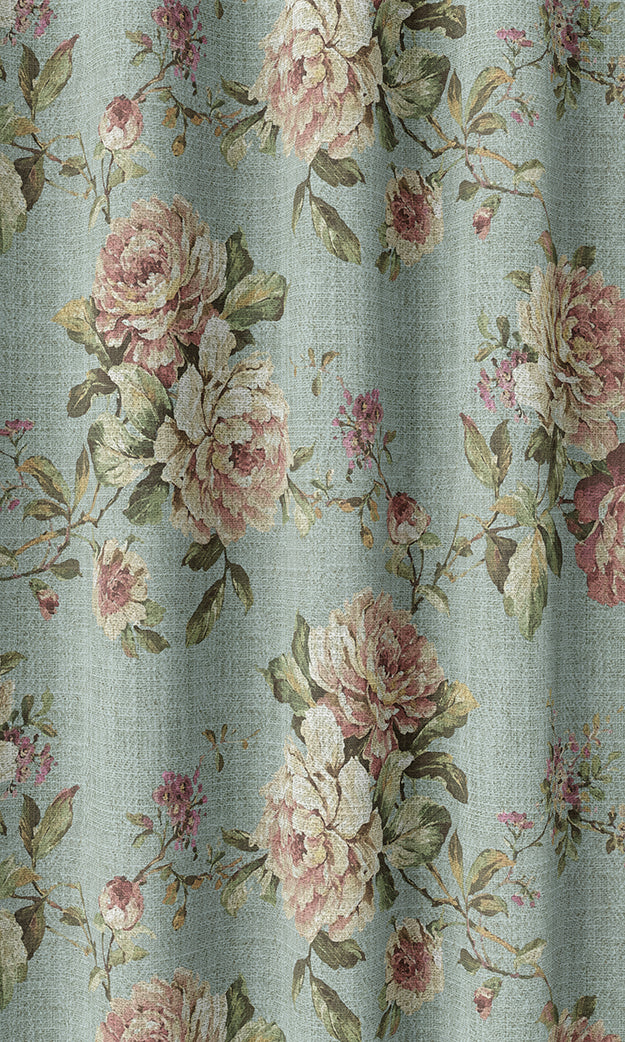 Country Floral Pinch Pleat, Rod Pocket, Eyelet Curtains (Blue/ Pink)