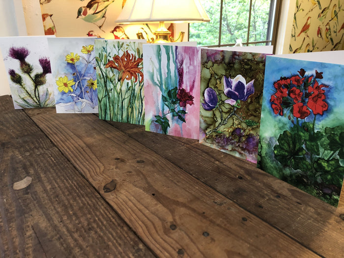 Box Set of 6 Greeting Cards: Cards, Thistles, Daylily, Rose, Magnolia,