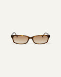 Face shot of Bonnie Clyde Boyfriend 2 sunglasses in layered tortoise with brown gradient lenses.