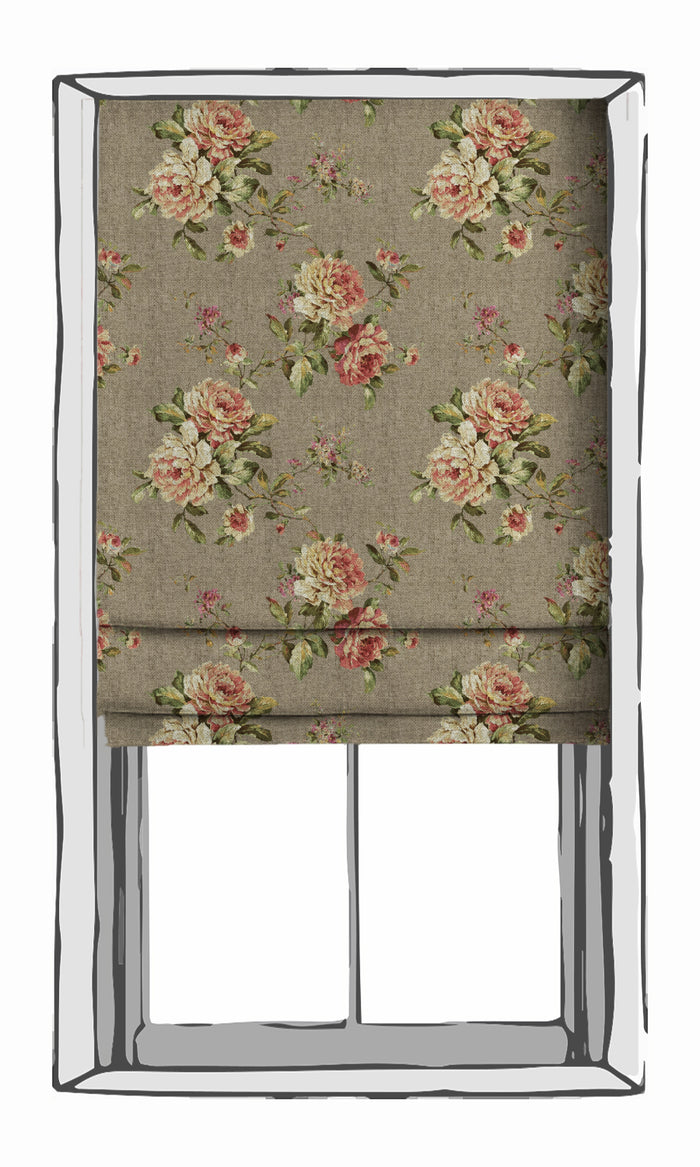 Floral Country Window Treatments Fabric By the Metre (Grey/ Green/ Pink)