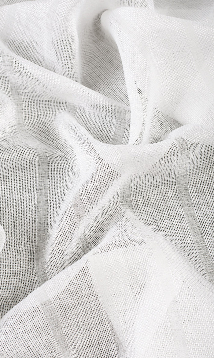 Textured Striped Sheer Fabric By the Metre for Curtains & Drapes (White)