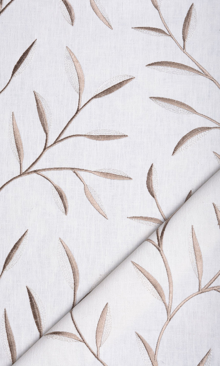 Floral Embroidery Fabric Material By the Metre (Cream)