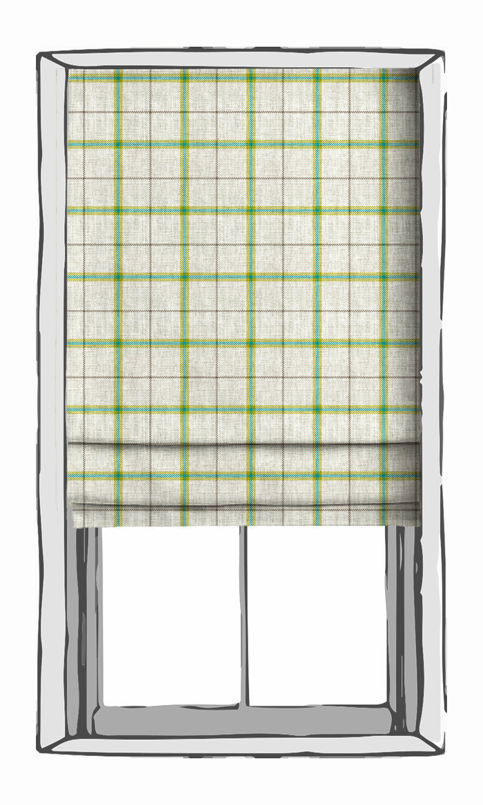 Check Print Window Treatments Fabric By the Metre (Linen White/ Green/ Blue)