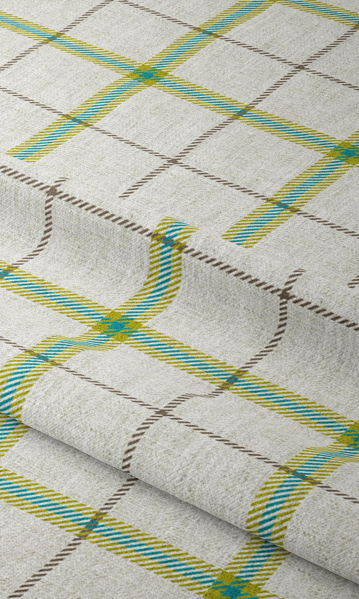 Check Print Home Textile Fabric Material By the Metre (Linen White/ Green/ Blue)