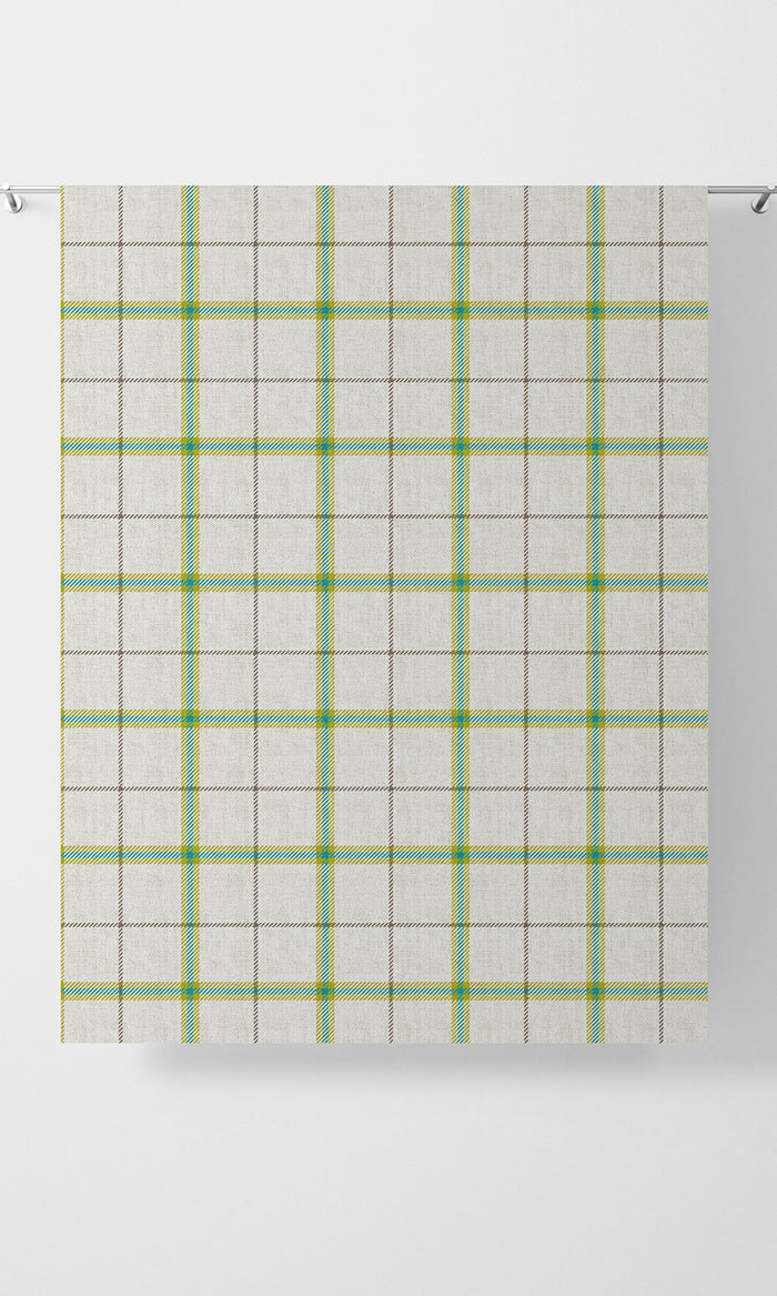Check Print Fabric Material By the Metre (Linen White/ Green/ Blue)