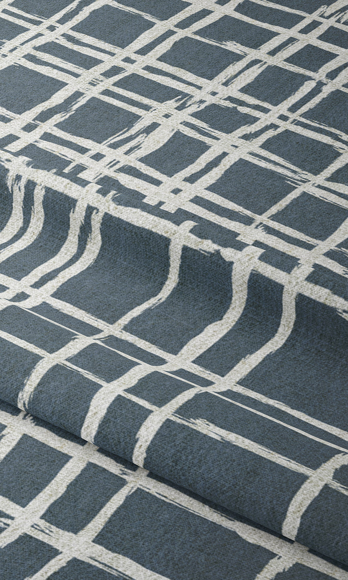 Abstract Patterned Window Treatments Fabric By the Metre (Petrol Blue/ White)