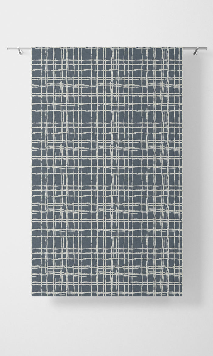 Abstract Patterned Home Textile Fabric Material By the Metre (Petrol Blue/ White)