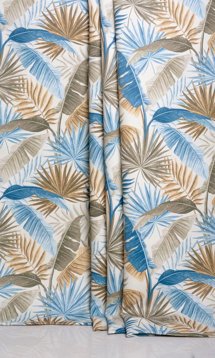 Botanical Floral Window Treatments Fabric By the Metre (Blue/ Brown)