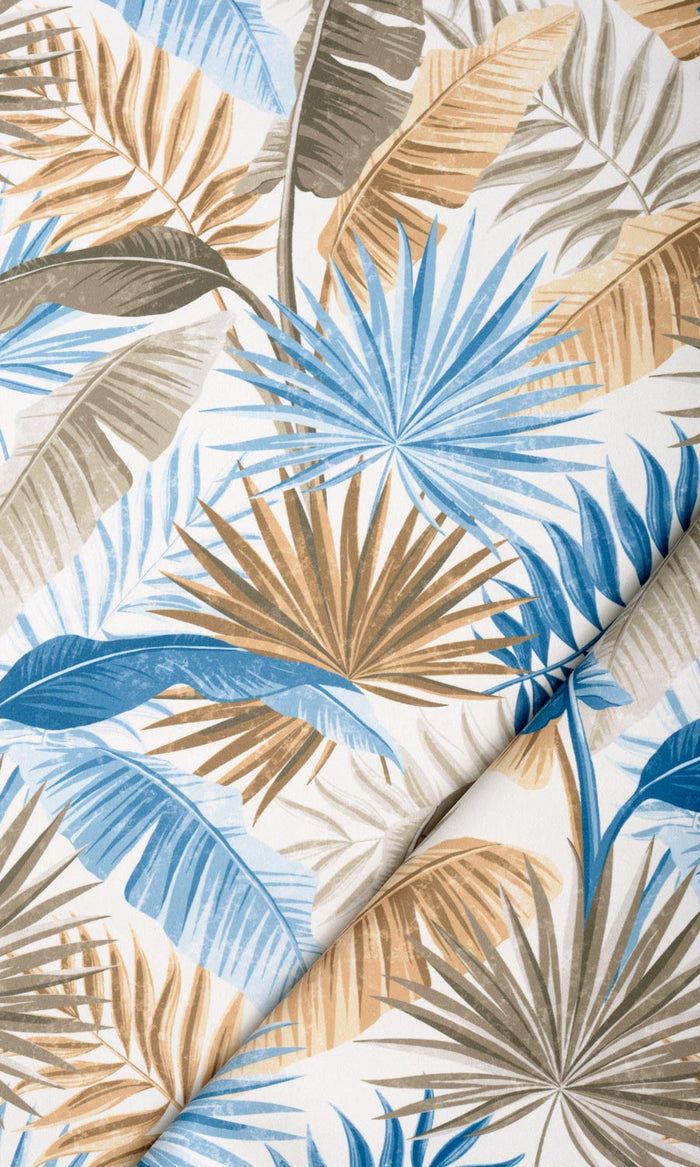 Botanical Floral Home Textile Fabric Material By the Metre (Blue/ Brown)