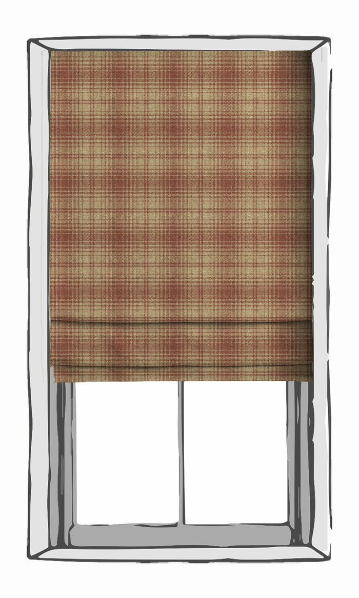 Plaid Patterned Drapes for Living, Bedroom, Kitchen, Bathroom (Beige & Red)