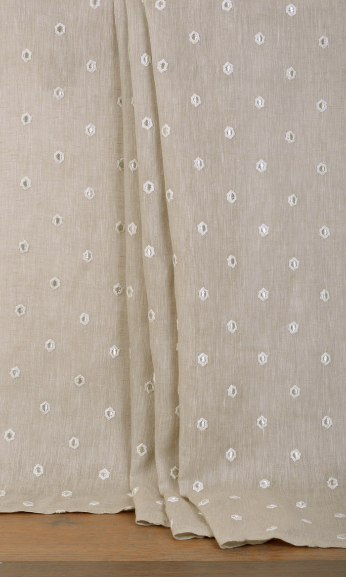 Sheer Embroidered Linen Curtains for Living, Bedroom, Kitchen, Bathroom (Beige)