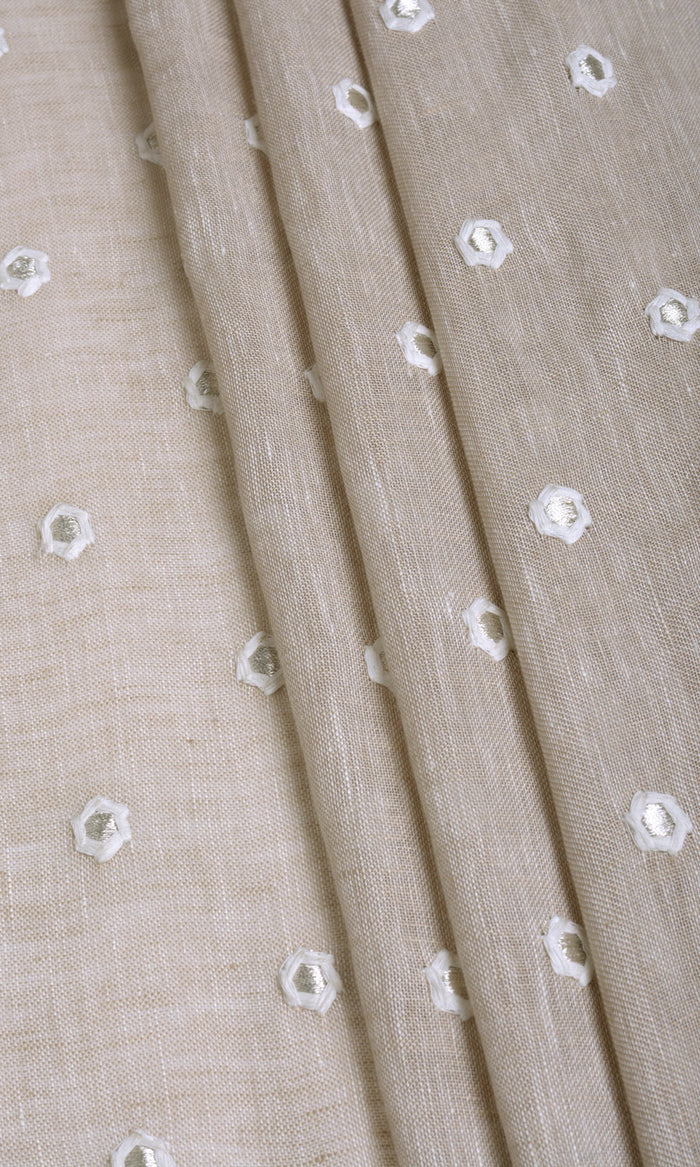 Sheer Embroidered Linen Curtains (Beige) Extra Long Short Wide