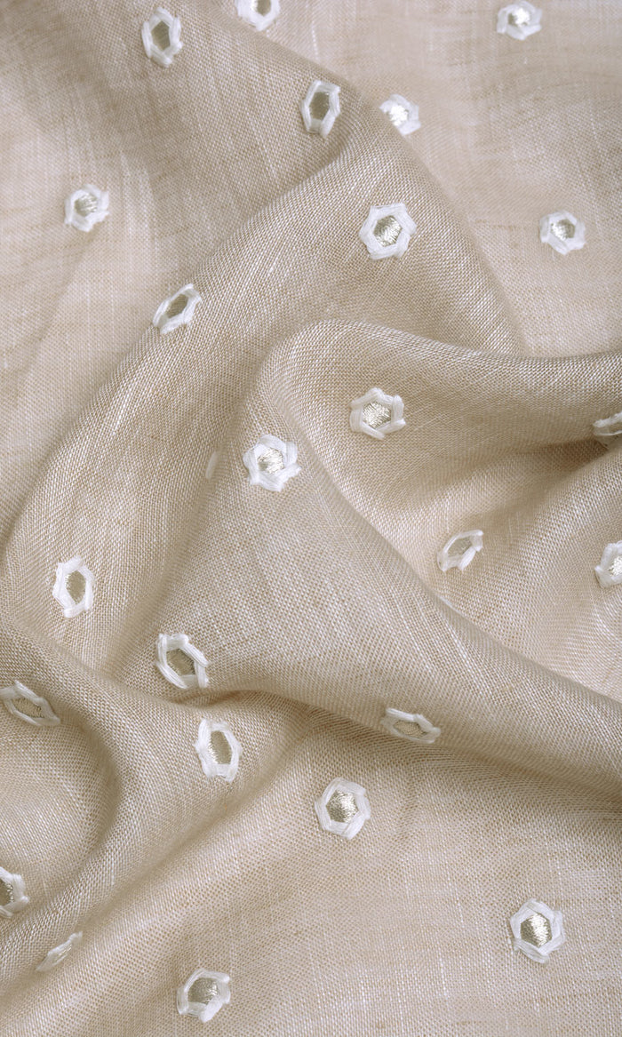 Sheer Embroidered Linen Curtains / Drapes / Window Drapery Panels (Beige)