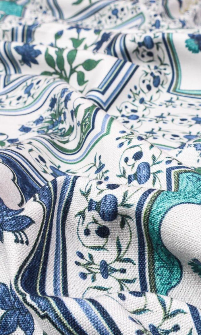 Floral Cotton Window Treatments Fabric By the Metre (Blue/ Green)