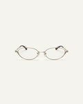 Face shot of Bonnie Clyde Bunny optical frames in stainless steel silver and clear lens.