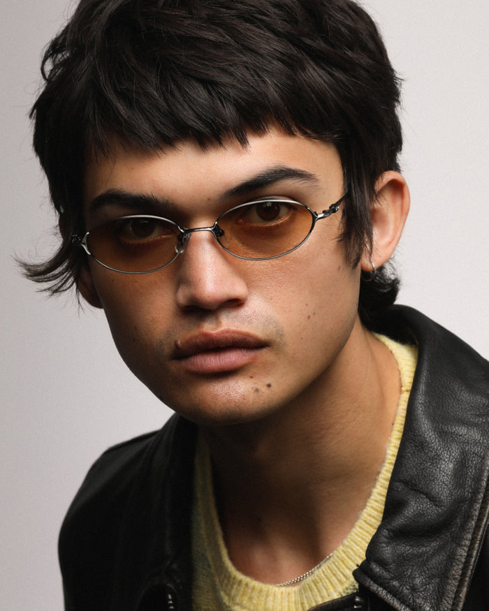 Additional view of Bonnie Clyde Bunny sunglasses in black titanium with brown gradient lenses.