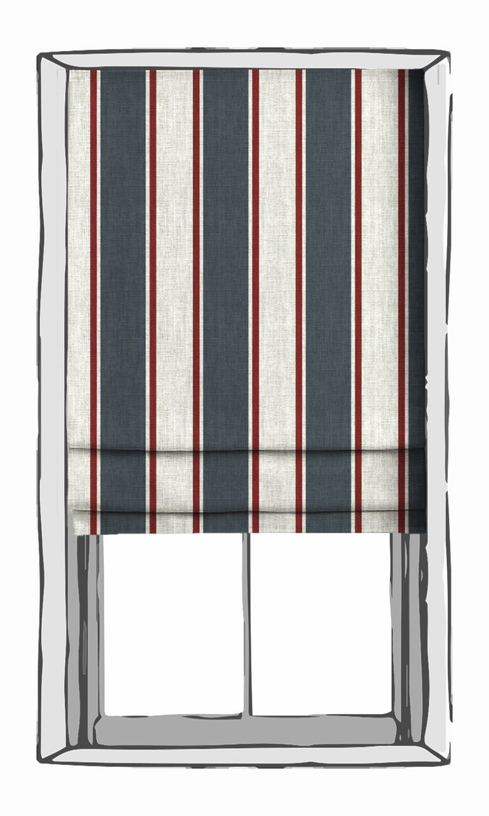 Striped Window Treatments Fabric By the Metre (Slate Grey/ Red)