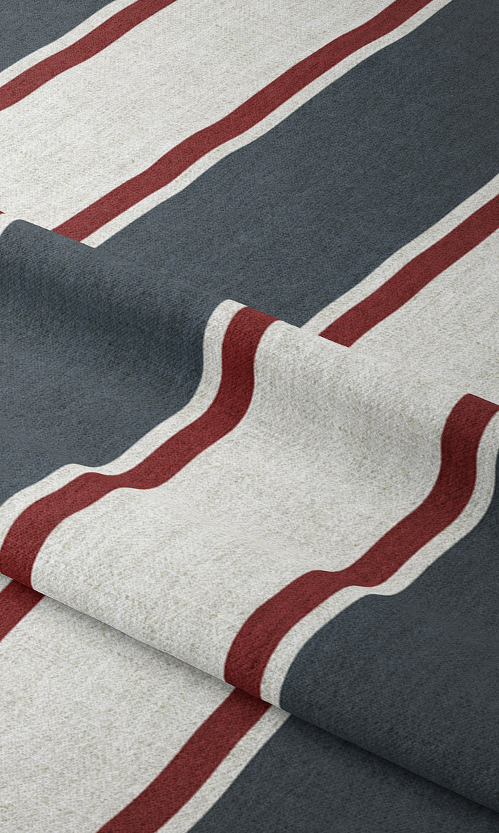 Striped Home Textile Fabric Material By the Metre (Slate Grey/ Red)